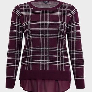 NWT TORRID Burgandy Plaid Pullover Sweater.